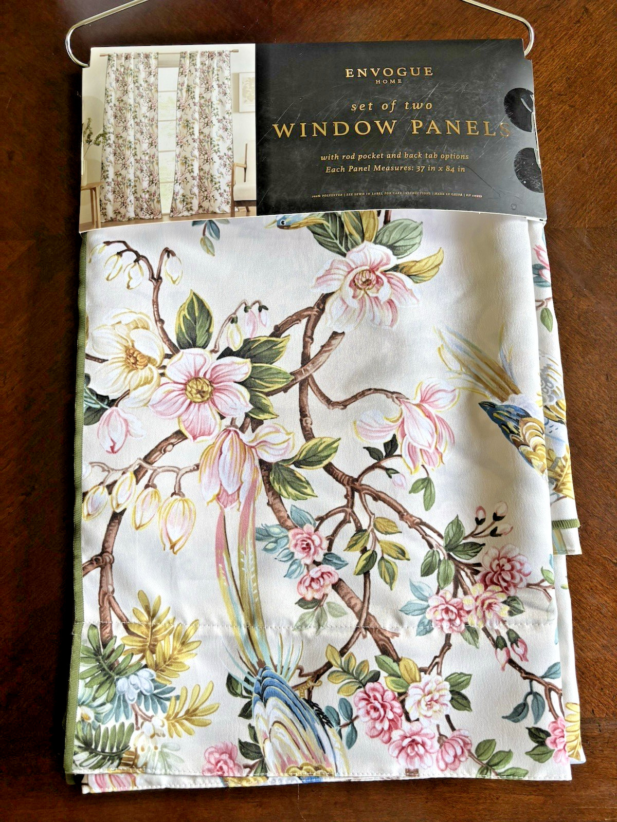 ENVOGUE Botanical Garden Floral Exotic Birds Set of 2 Curtain Panels 84” NEW