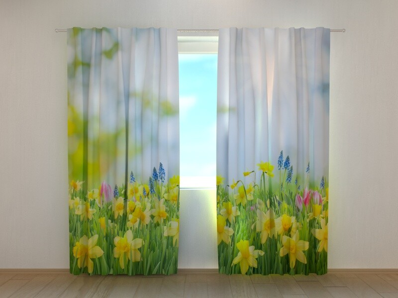 3D Photo Curtain Printed with Yellow Daffodils image Wellmira Made to Measure