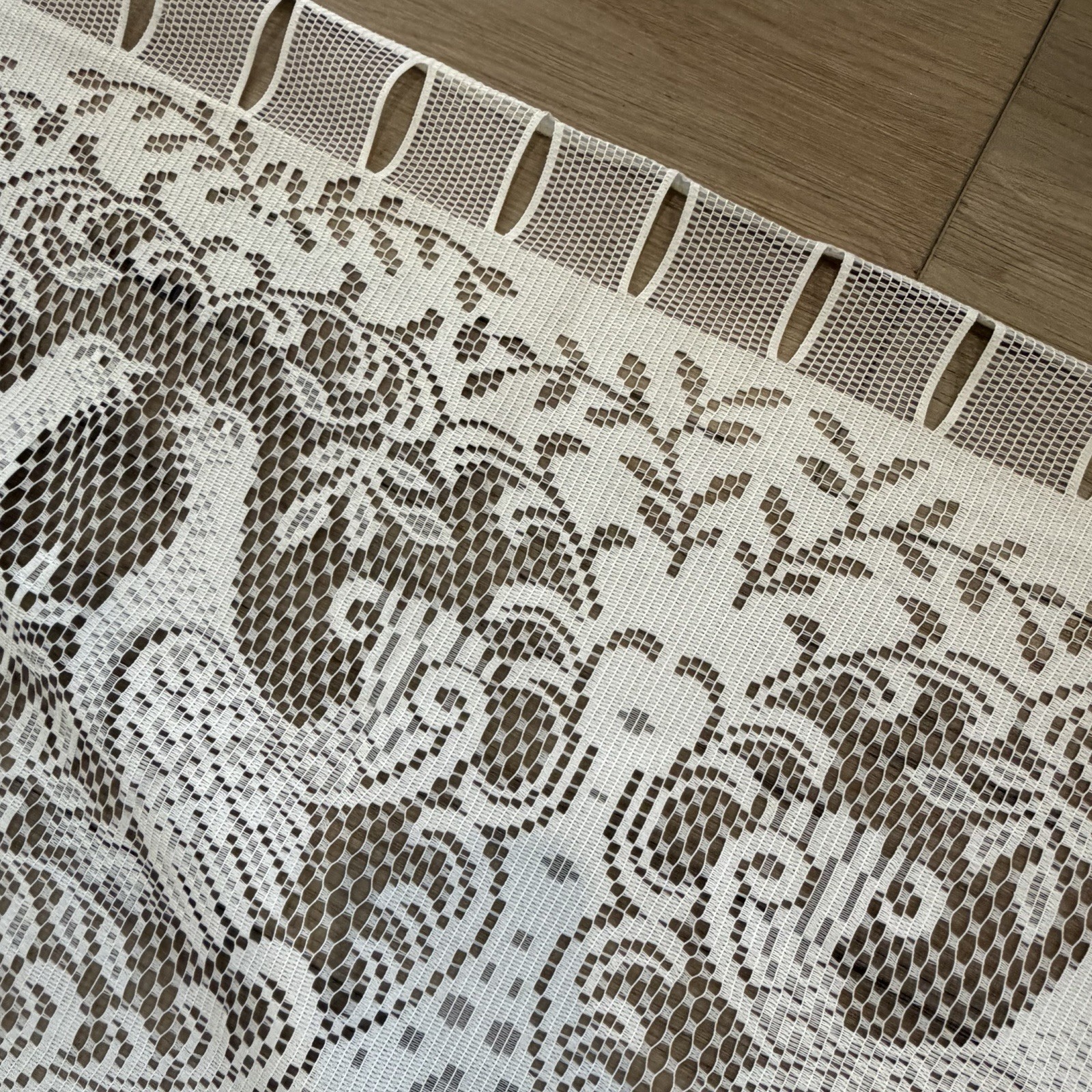 Vtg Lace Panel Pair Curtain W/ Matching Tie Backs USA Made 118”x81” Floral Birds