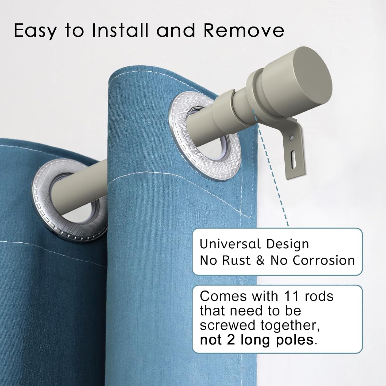 Byondeth Curtain Rods for Windows Adjustable Length 1 Inch Diameter Silver