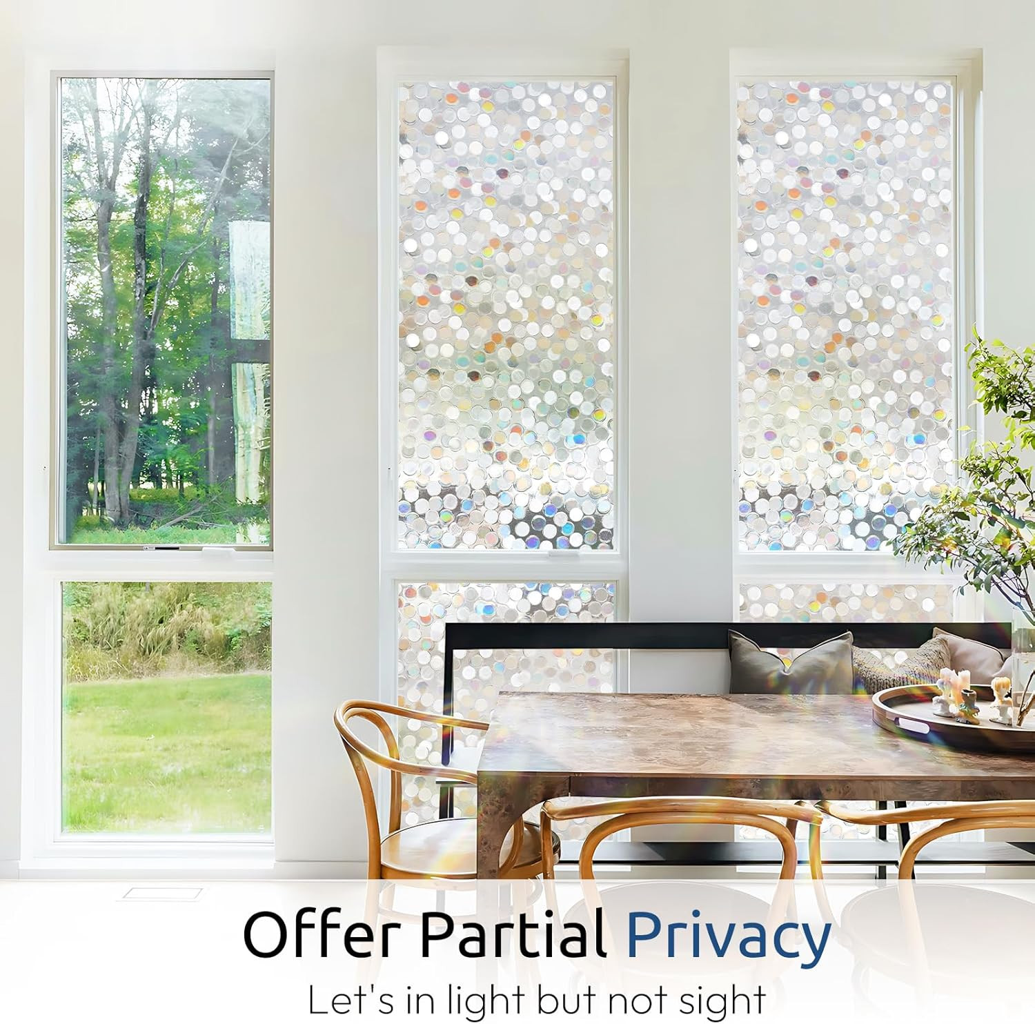 Window Privacy Film, Rainbow Stained Glass Window Film, 3D Decorative Static Cli