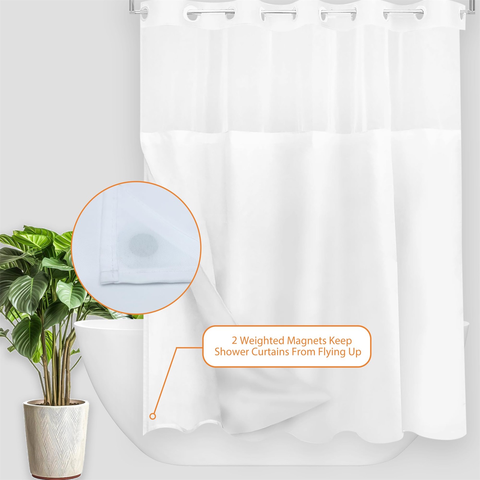 Tititex Fabric Snap-in Replacement Shower 68″W x 61″L (Pack of 1), White