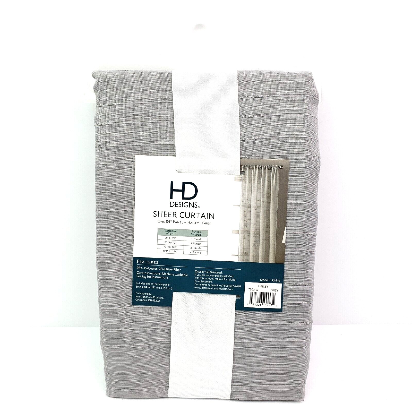 HD Designs Hailey Grey 50 in x 84 in One Panel Sheer Curtain 7202-G