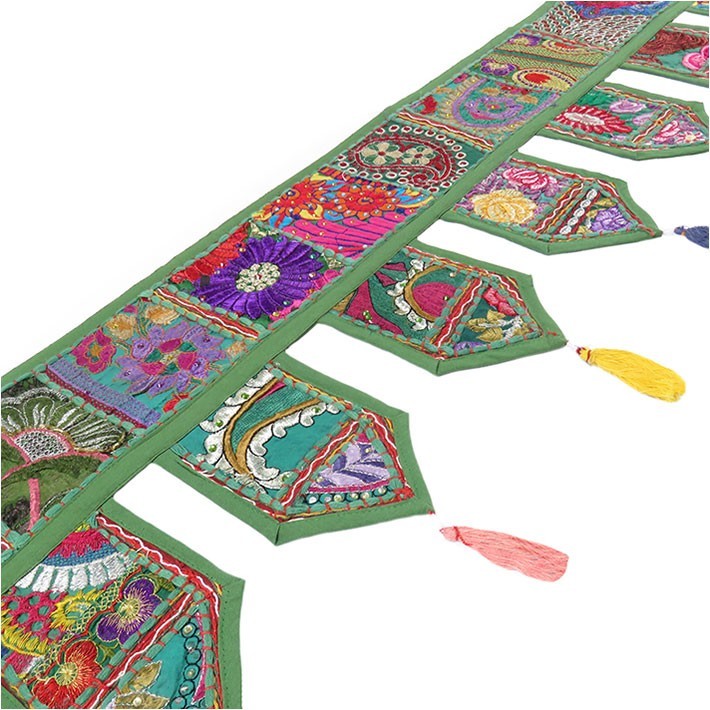 2 Meter Indian Green Handmade Patchwork Wall Toran Hanging Home Door Decorative