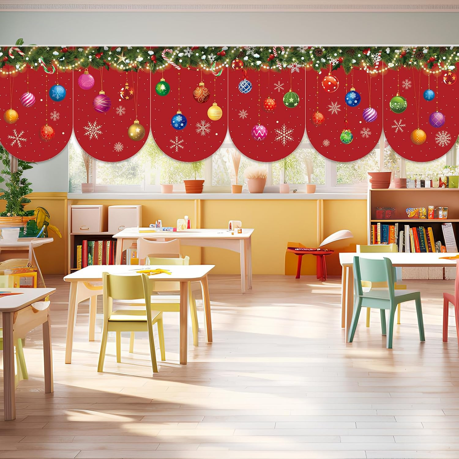 6 Pcs Christmas Kitchen Curtains Valance Xmas Window Drapes Holiday Decor 36×24