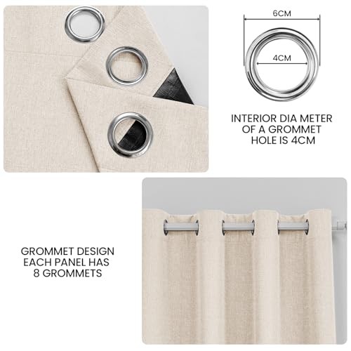 Linen 100% Blackout Curtains for Bedroom, Black 52″W x 96″L (Pack of 2) Beige
