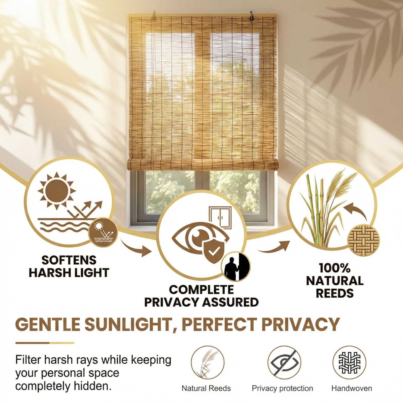 Reed Roll Up Blinds for Windows, Natural Reed Shades for Indoor & Outdoor Use…