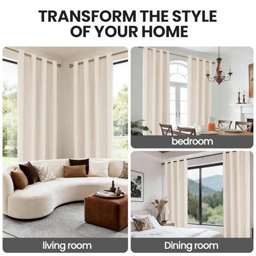 Linen 100% Blackout Curtains for Bedroom, Black 52″W x 96″L (Pack of 2) Beige
