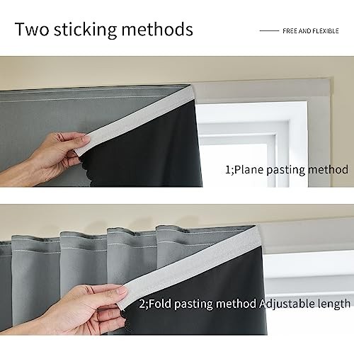 Magic Tape Stick on Portable Curtains for 35″W x 48″L (Pack of 1) Silver Gray
