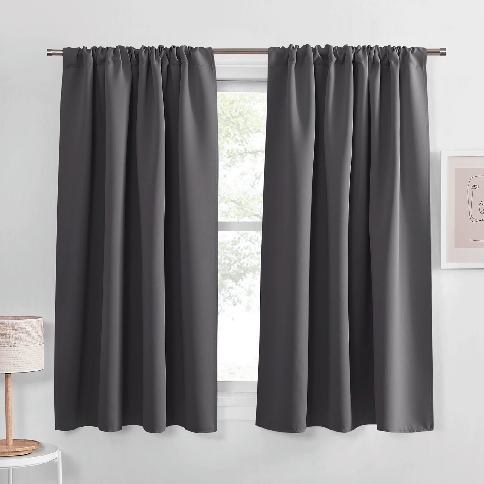 2 Panel Blackout Curtains 42×54 Inch Gray Room Darkening Window Drapes