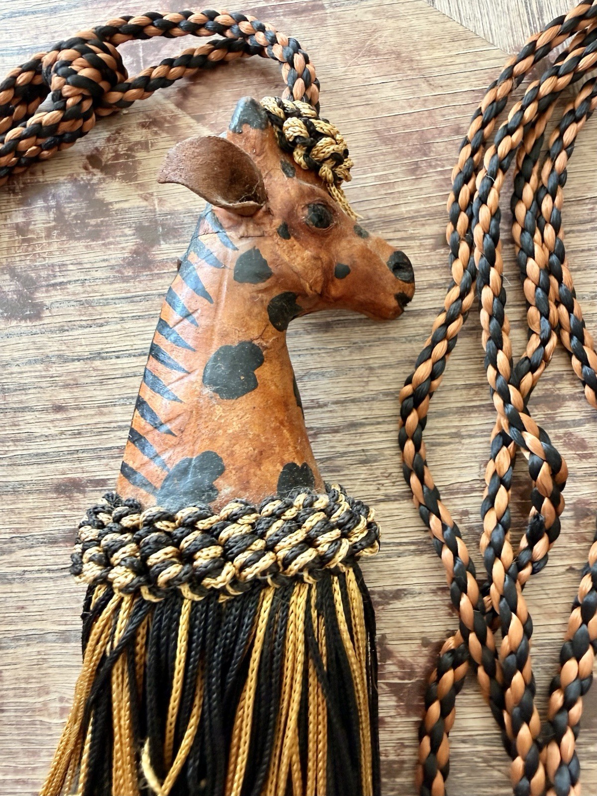 Vintage Leather Giraffe Curtain Tieback Hollywood Glam Decor