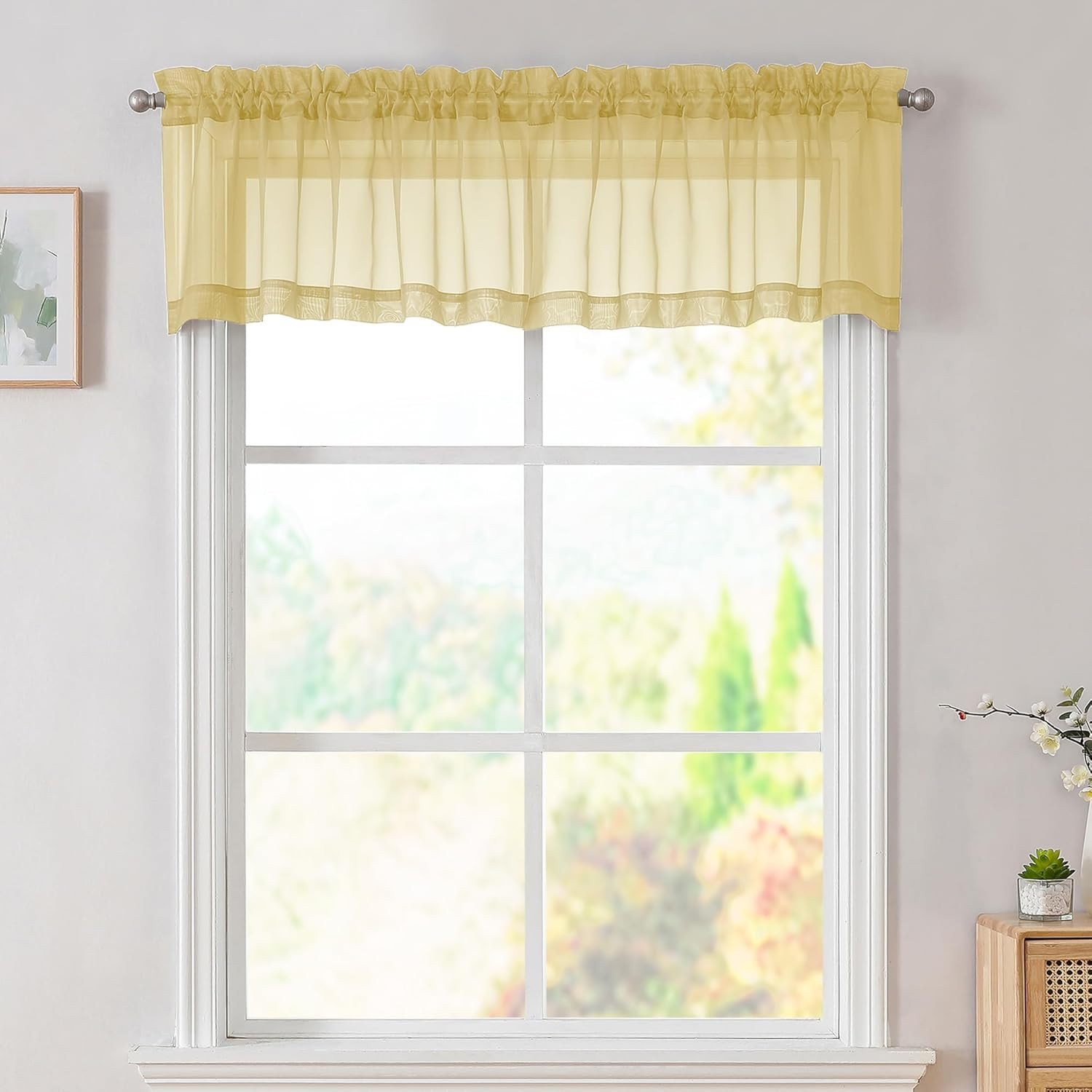 Yellow Valances 14 Inches Long for Living Room Pocket 2 Panel Light Filtering Sh