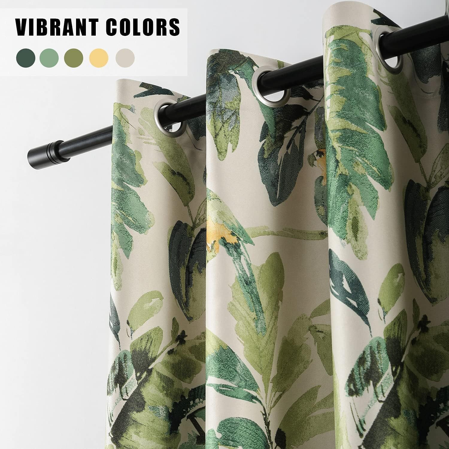 Extra Wide Green Macaw Blackout Curtain for Sliding Glass Door, 100″ Wide