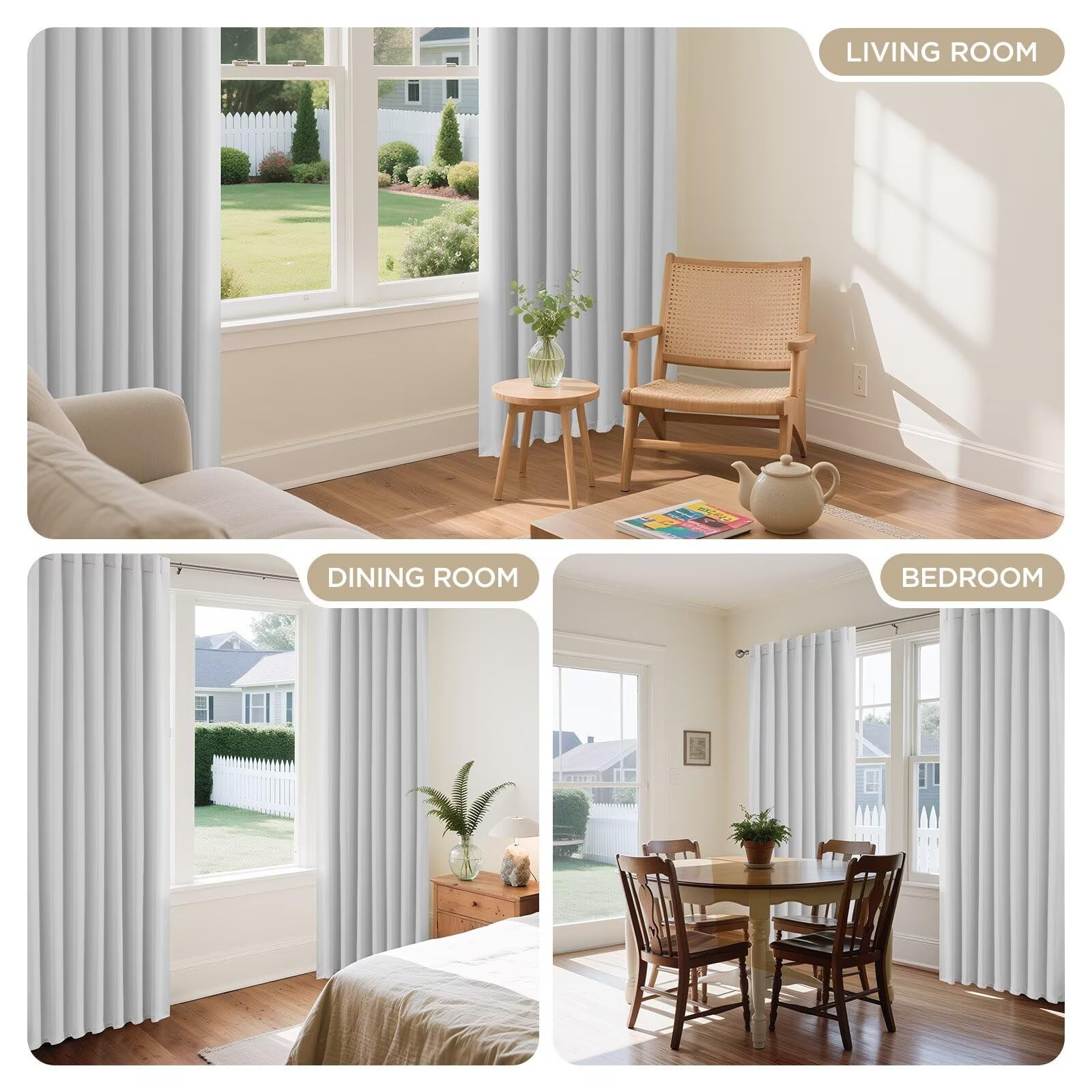 Joydeco White Blackout Curtains 96 Inches Long for Bedroom, Curtains 96 Inch