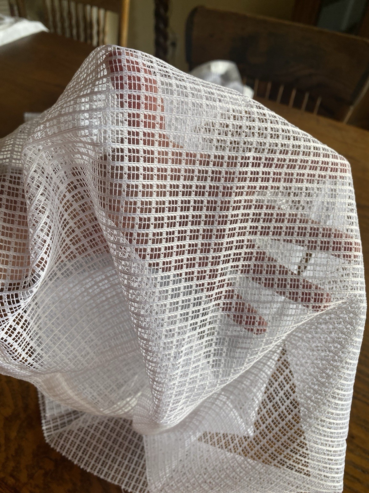 NOS German White Sheer Mesh Modern chic Plain Cafe Lace Curtain Fabric 3 Yds+