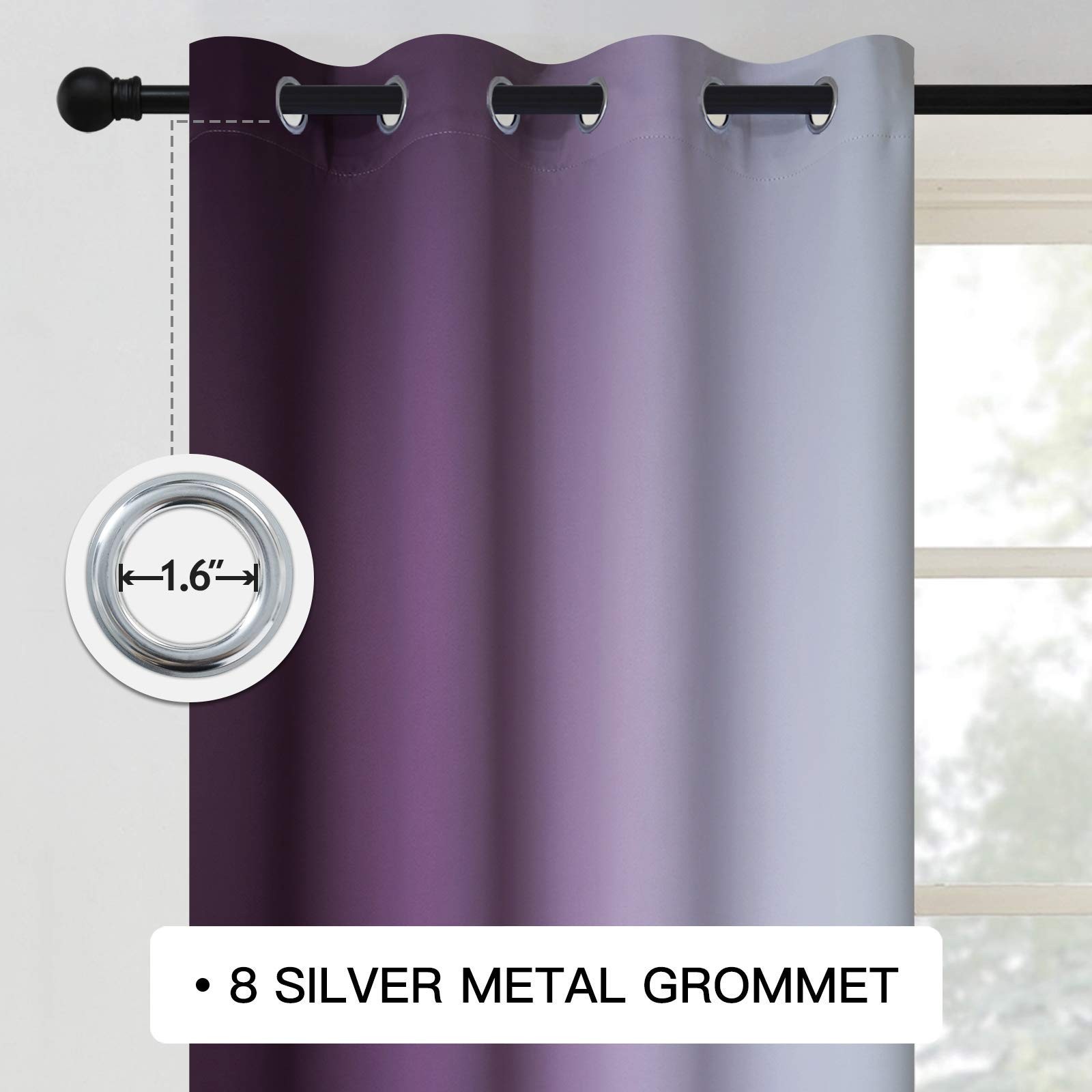 Curtains & Drapes Ombre Purple Gradient Drape 63 inch Long 1 Panel,Grommet Ro…