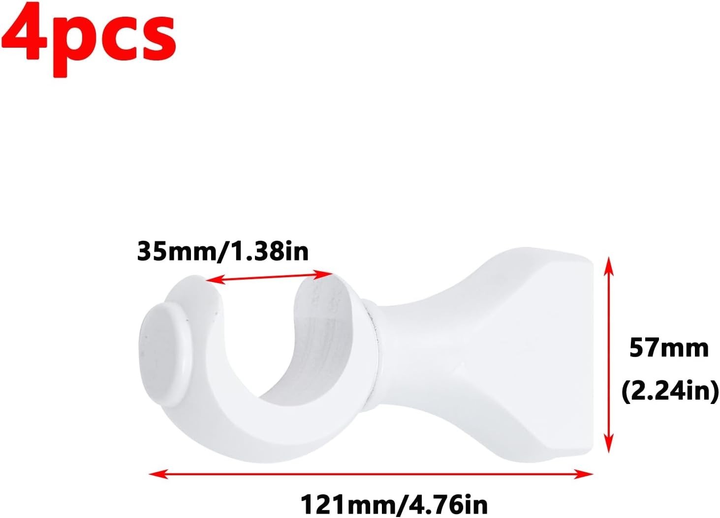Wood Curtain Rod Brackets 4 Pack White Support for 1-3/8in 35mm Rods