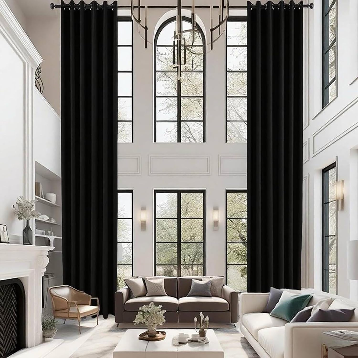Home Decor Blackout Extra Long Curtains，240″ Long Grommet High Ceiling Draps Noi