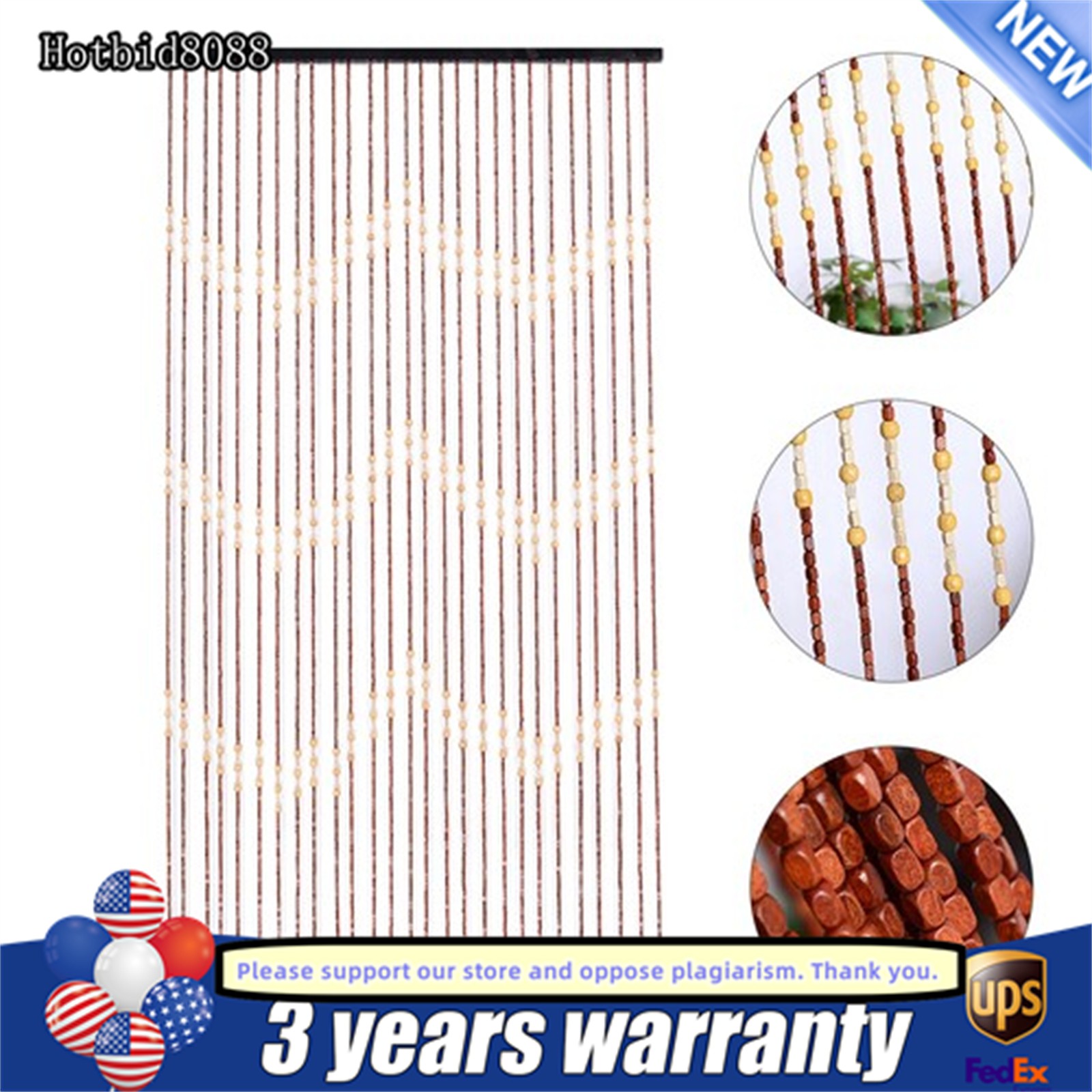 Bamboo Bead Curtain, String Door Curtains Beaded, Wooden Curtain for Doorway NEW