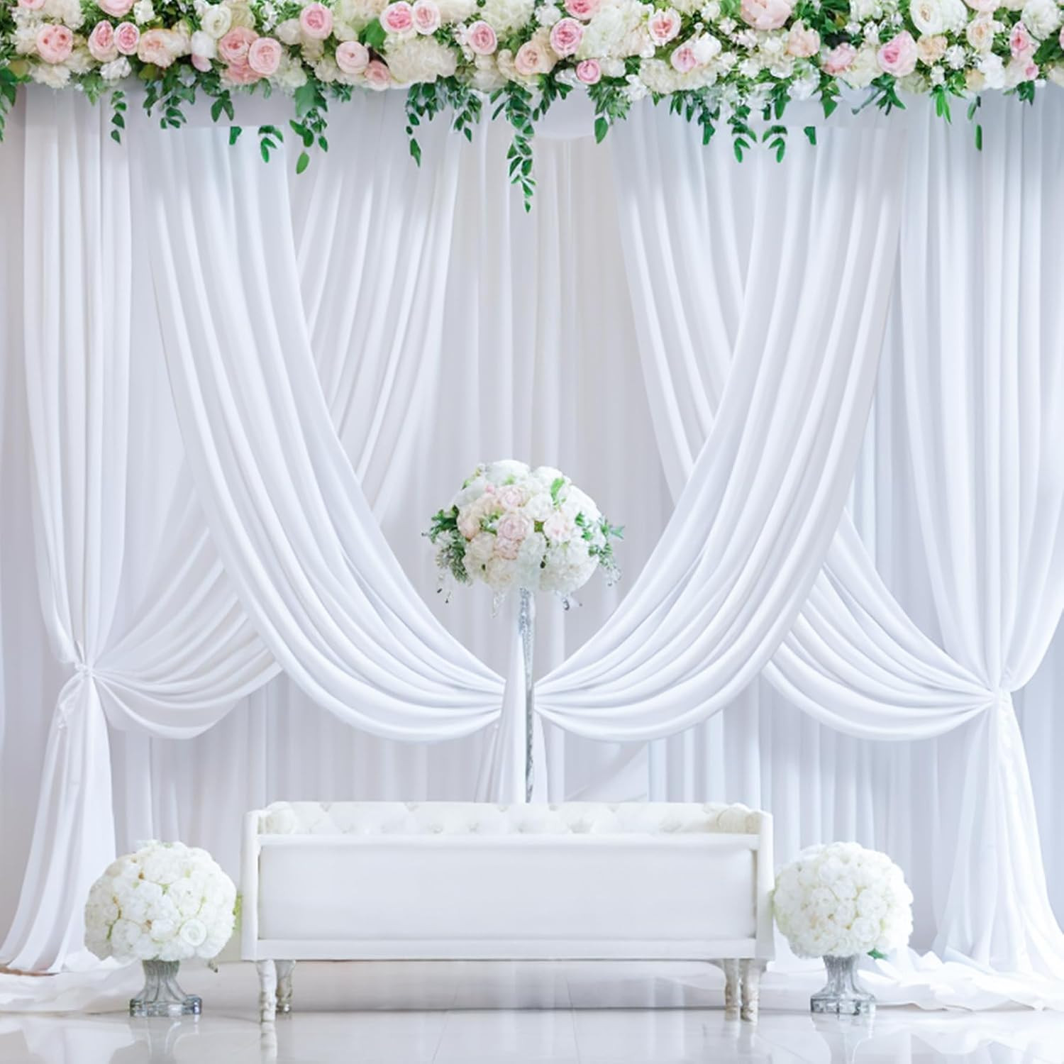50Ft×40Ft White Ceiling Drapes for Weddings Parties,10 Panels 5×40Ft Long Ceilin