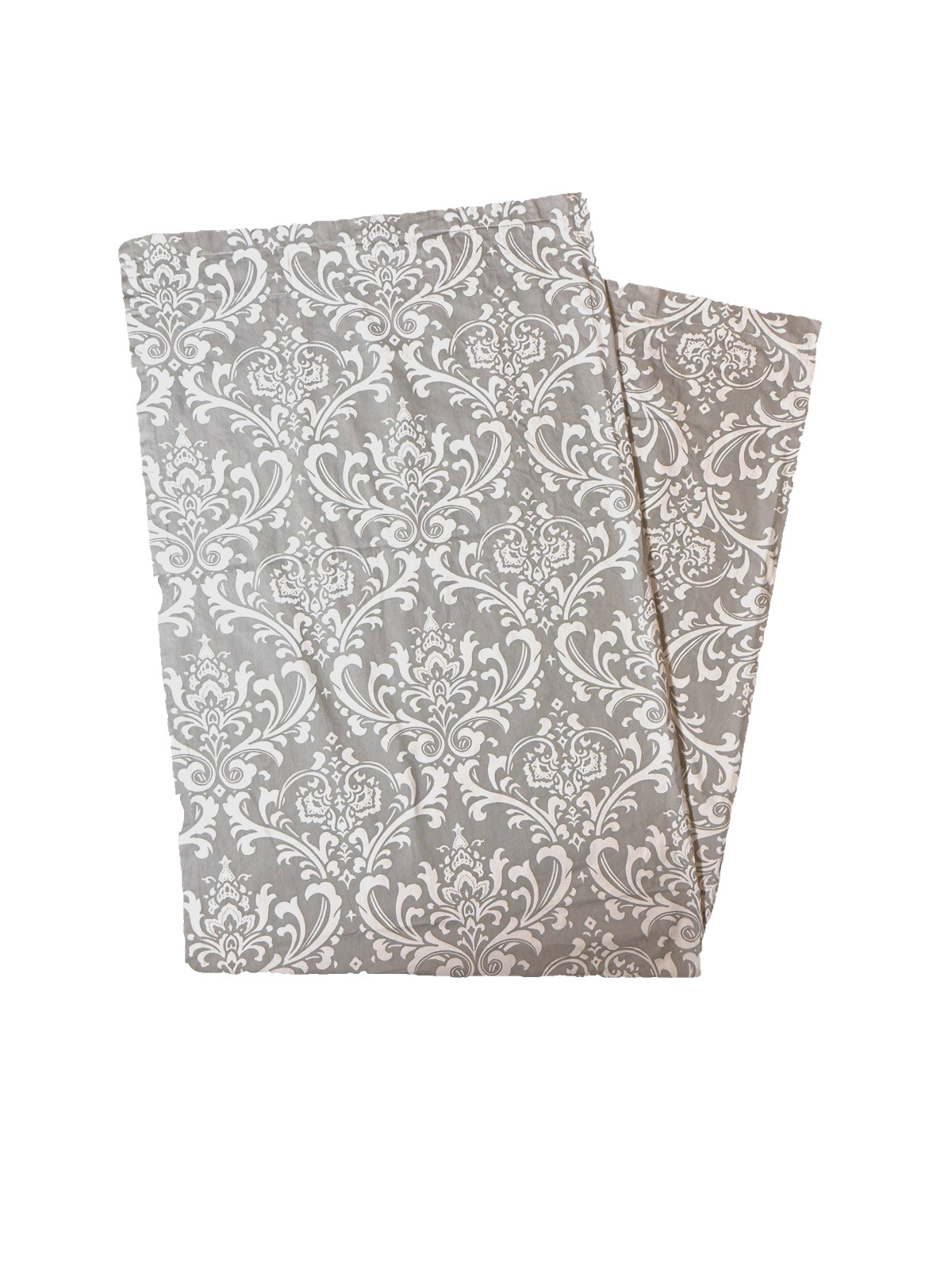 2 Gray White Canvas Curtains Panels Drapes Cotton Damask Print 84 Long Pair