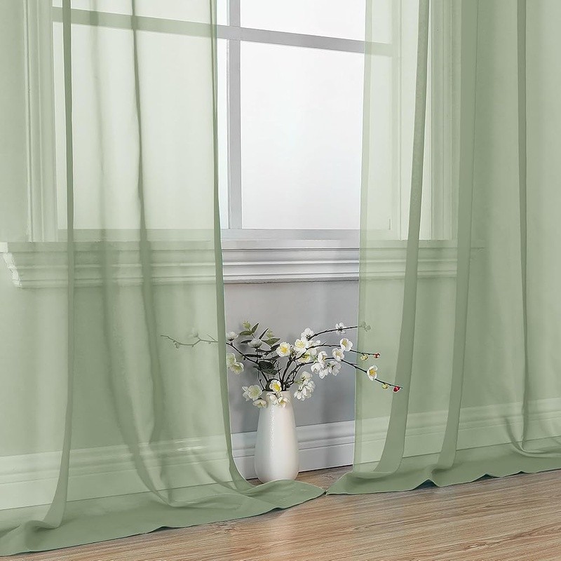 Sheer Voile Curtains Light Filtering Drapes Panels Easy Install Privacy Decor
