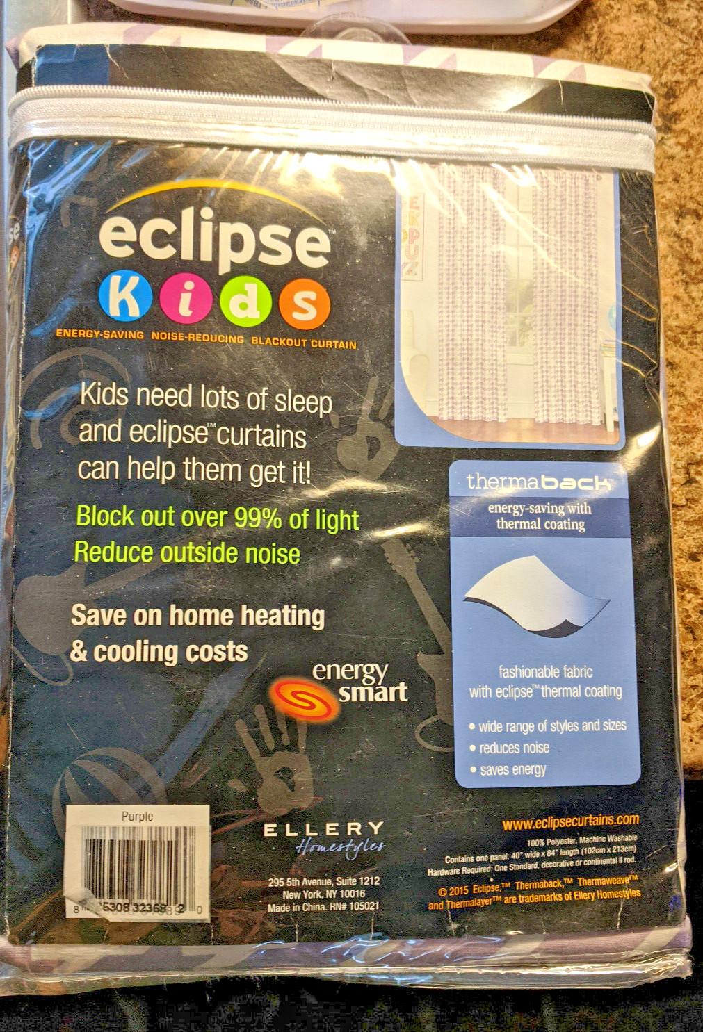 Eclipse Thermaback Blackout Curtain 42″ x 63″ One Panel Rod Energy Saving+1 kids