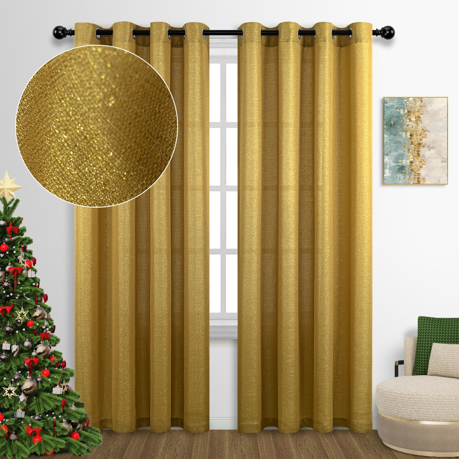 Dancurton Gold Curtain Panels 95 Inches Long For Living Room Pair Set Of 2