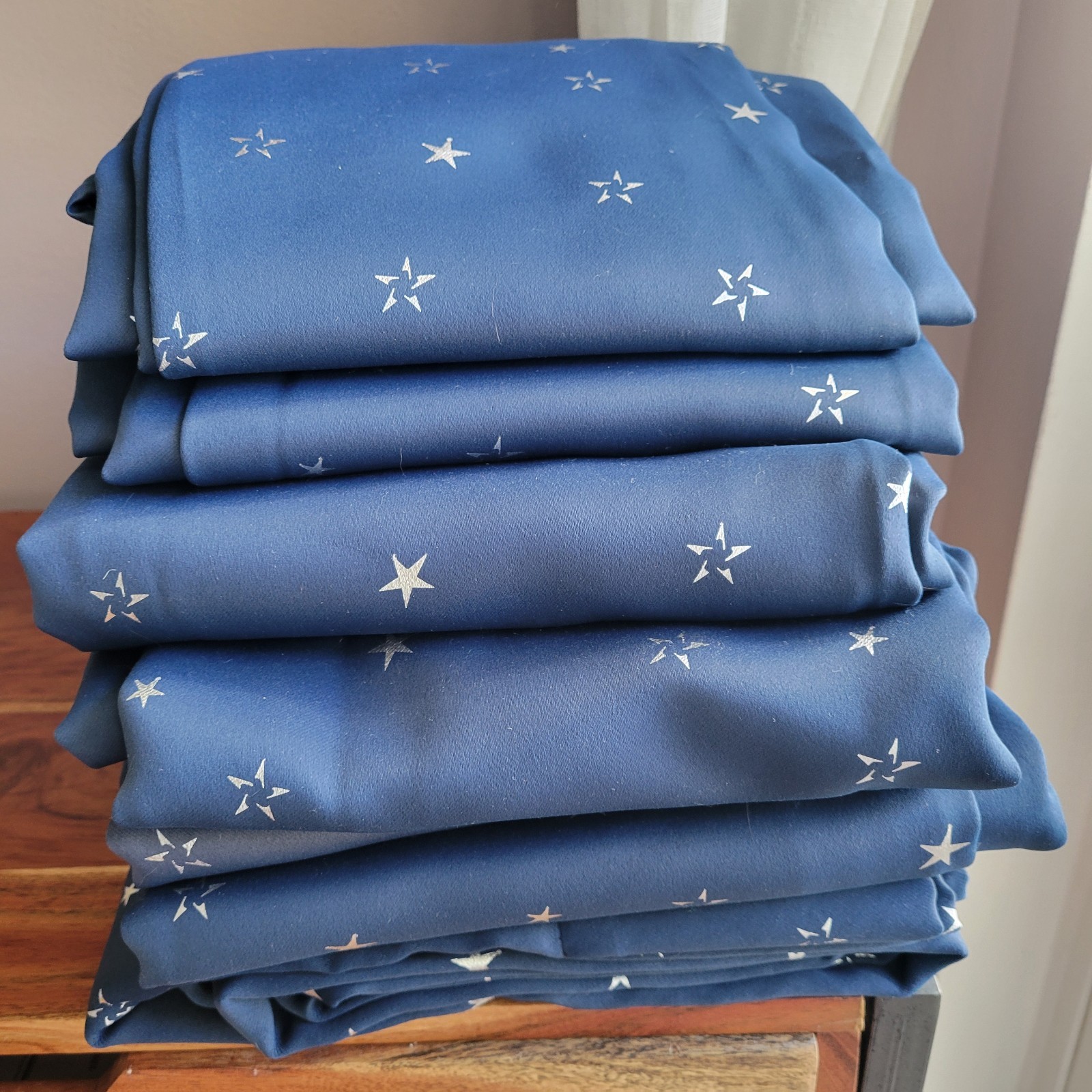 DECONOVO 100% Polyester Navy Blue 6 Panels Curtains silver Stars 42″W x 71.5″L