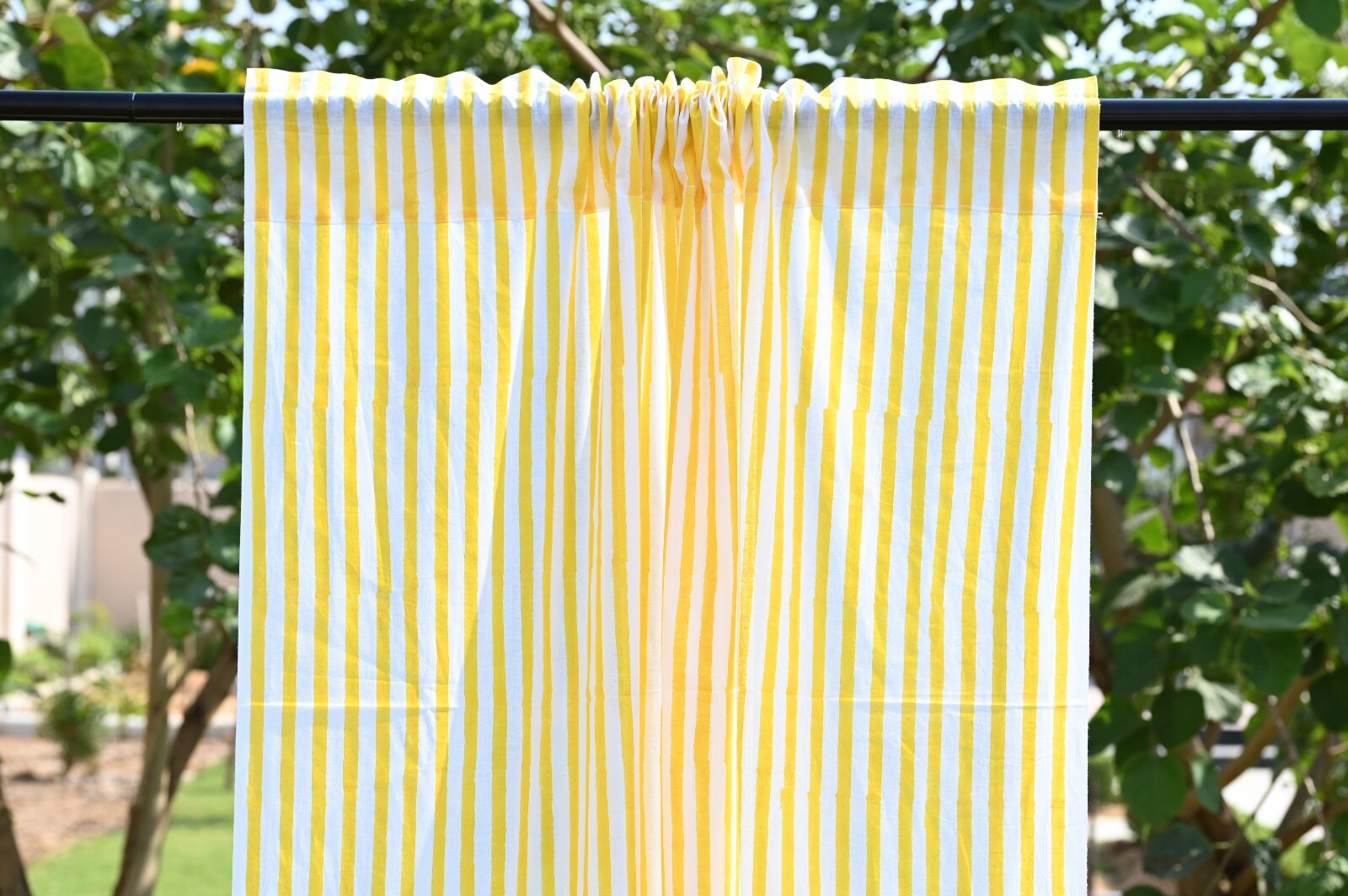 Yellow Striped block Print Curtain Panels Set of 2 Indian Cotton window Curtains