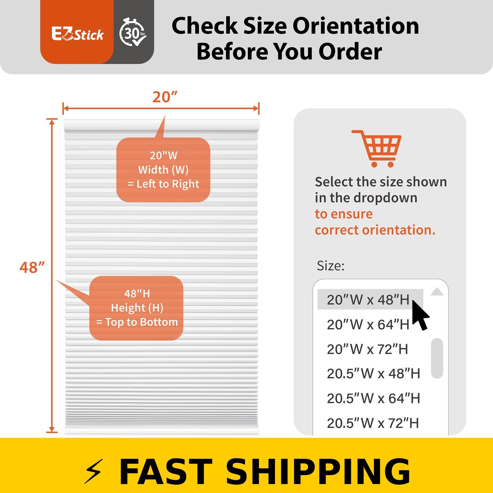 DEZ FURNISHINGS EZ Stick No Drill Cordless Cellular Shade 36.5″ x 48″ Gray