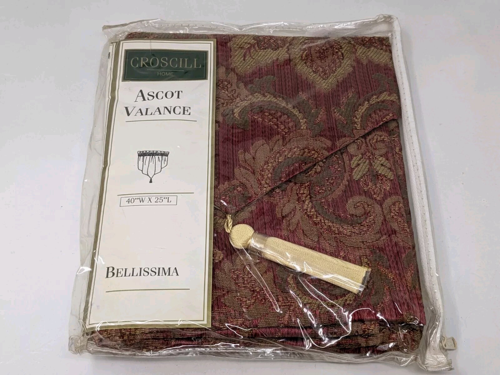Croscill Bellissima Red Gold Ascot Curtain Valance Embroidered Tassel Brocade