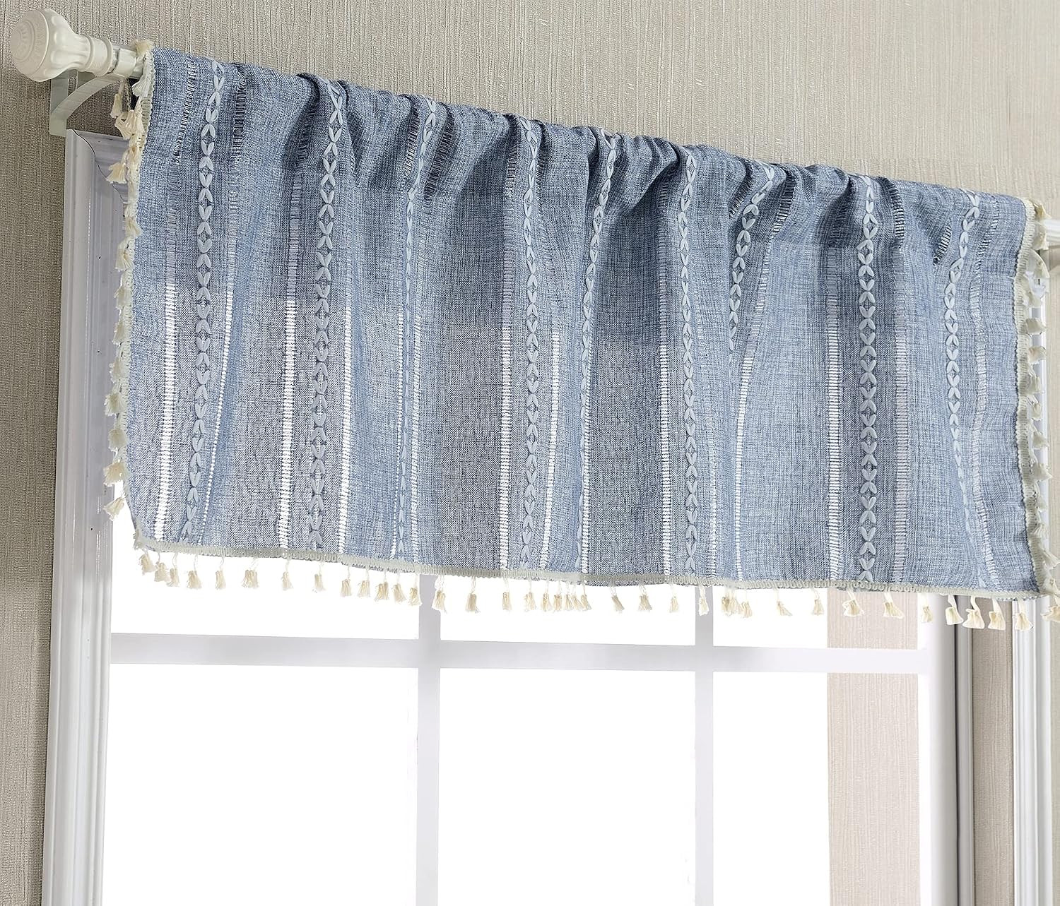 Boho Kitchen Valances for Windows Embroidered French Striped Farmhouse Vintage C