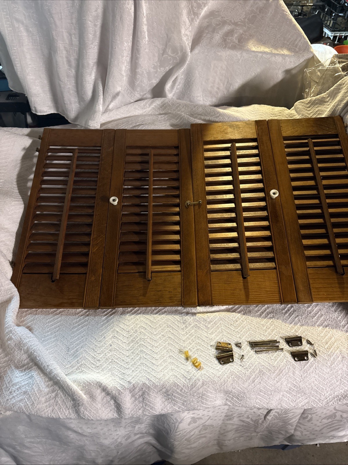 Vintage Plantation Window Shutters Set 19″x 15 1/4 “Wood Interior Louver Brown