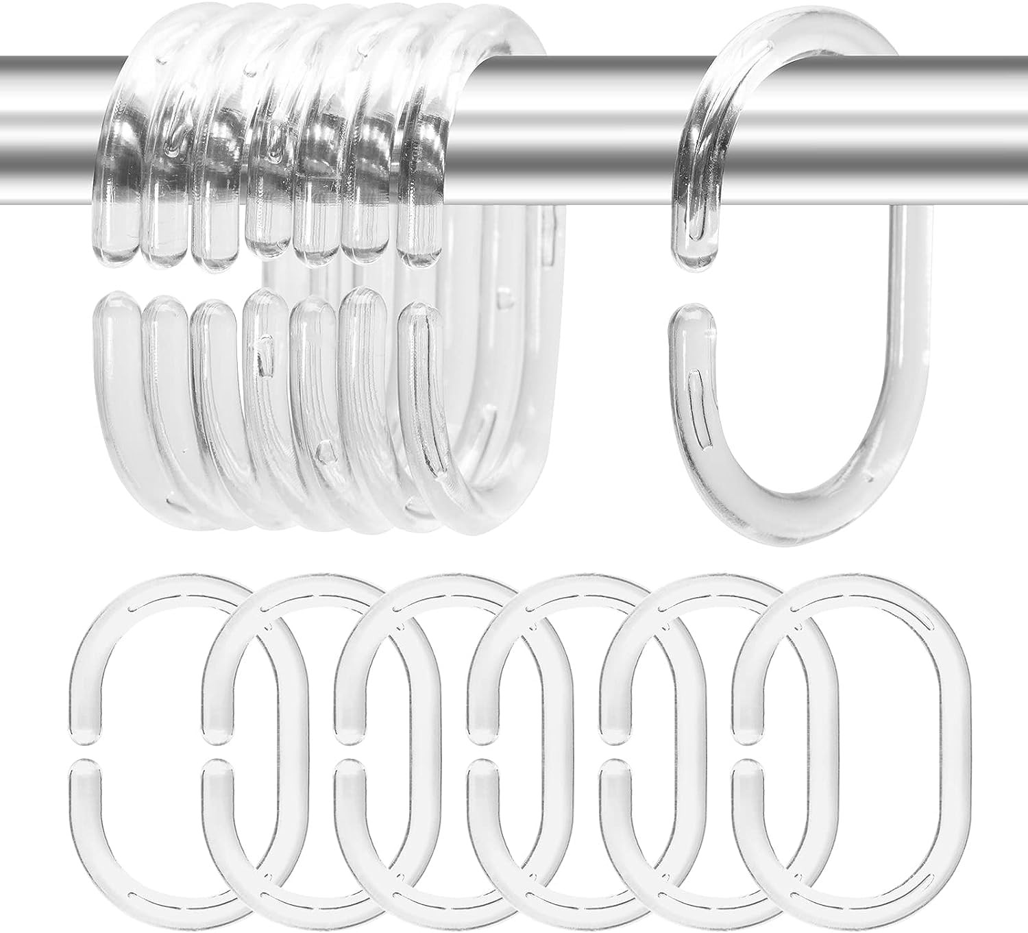 Plastic Shower Curtain Rings Hooks for Bathroom Shower Window Rod (Clear 24