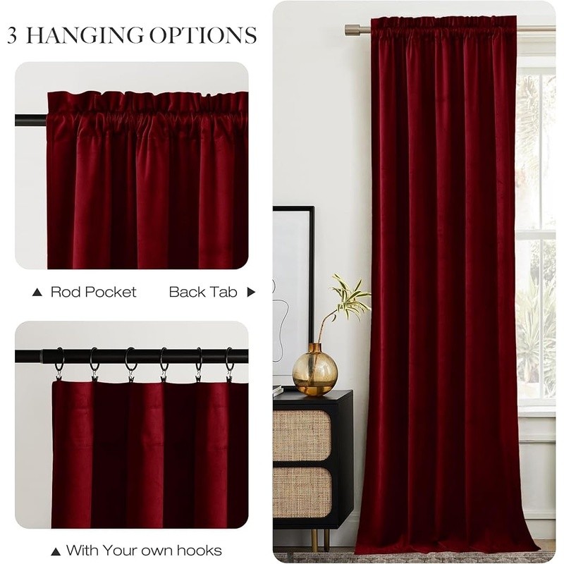 Velvet Blackout Curtains Adjustable Length Sound Dampening Light Blocking Panels