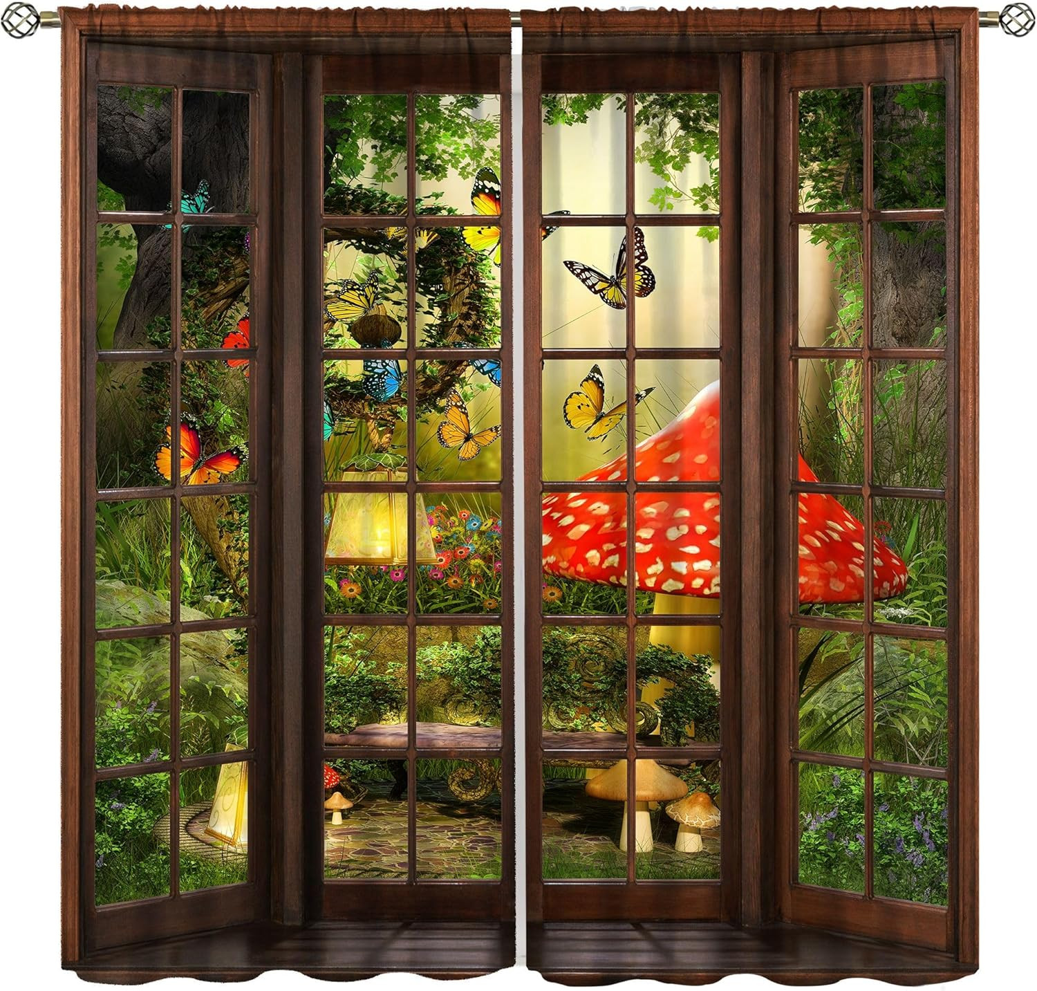 Forest Landscape Curtains for Bedroom,Fantasy 3D Magic Green Fairytale Forest Mu