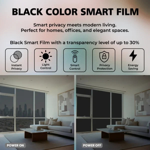 Black PDLC Smart Film Switchable Privacy Window Tint UV Heat Control Film