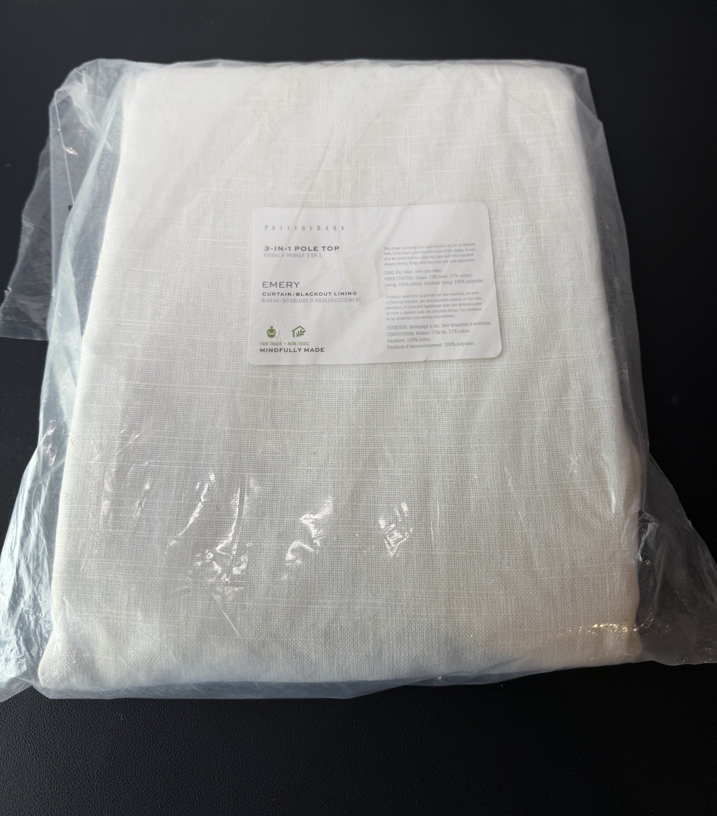 Pottery Barn Emery Curtain Blackout Lining 29.5 x 70” – Off White