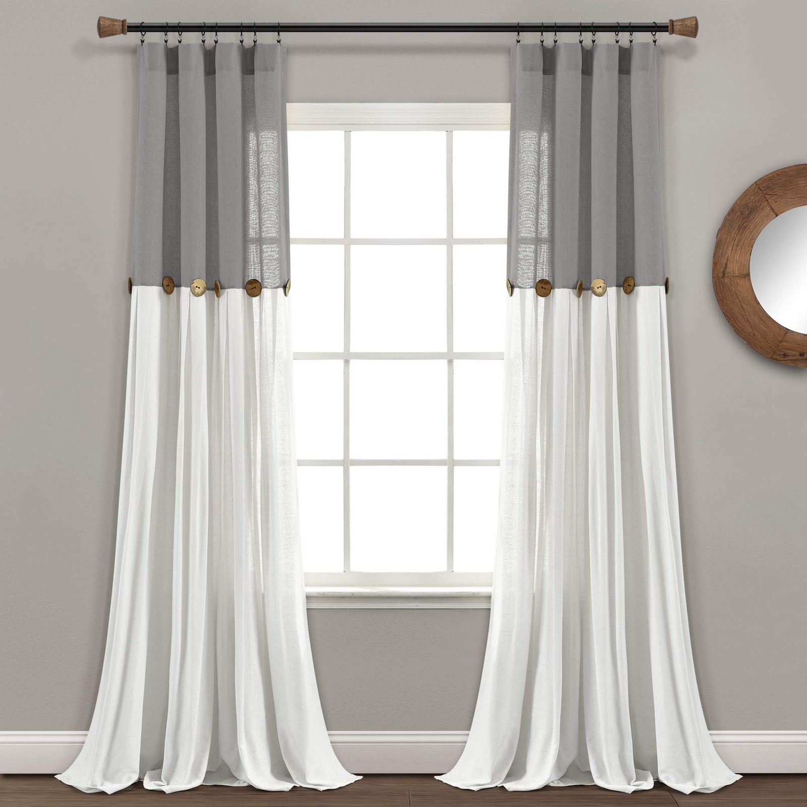 Dark Gray Linen Button Curtain 40×84 Farmhouse Modern Window Panel Single