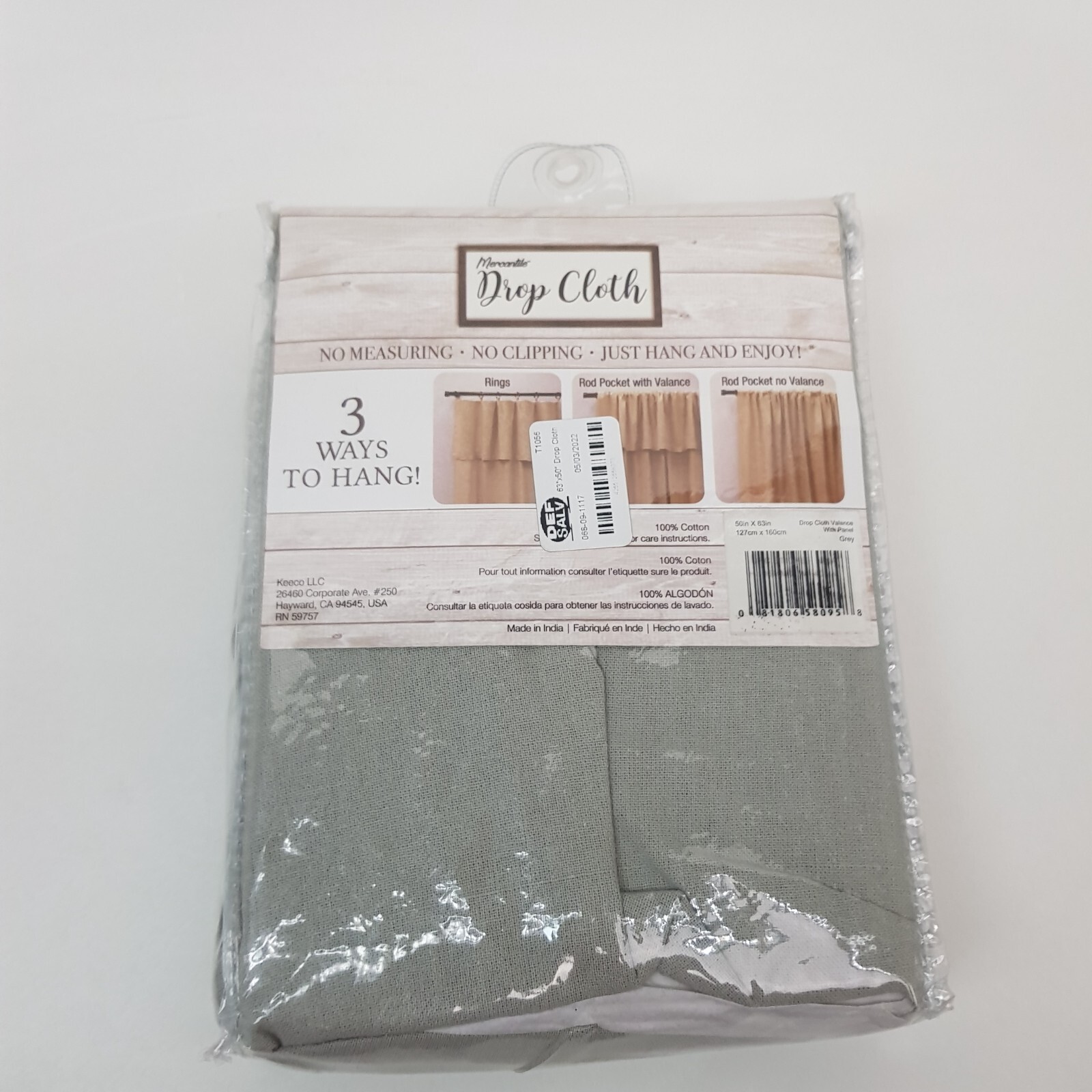 1pc Light Filtering Drop Cloth Window Curtain Panel – Mercantile 50 x 63 in