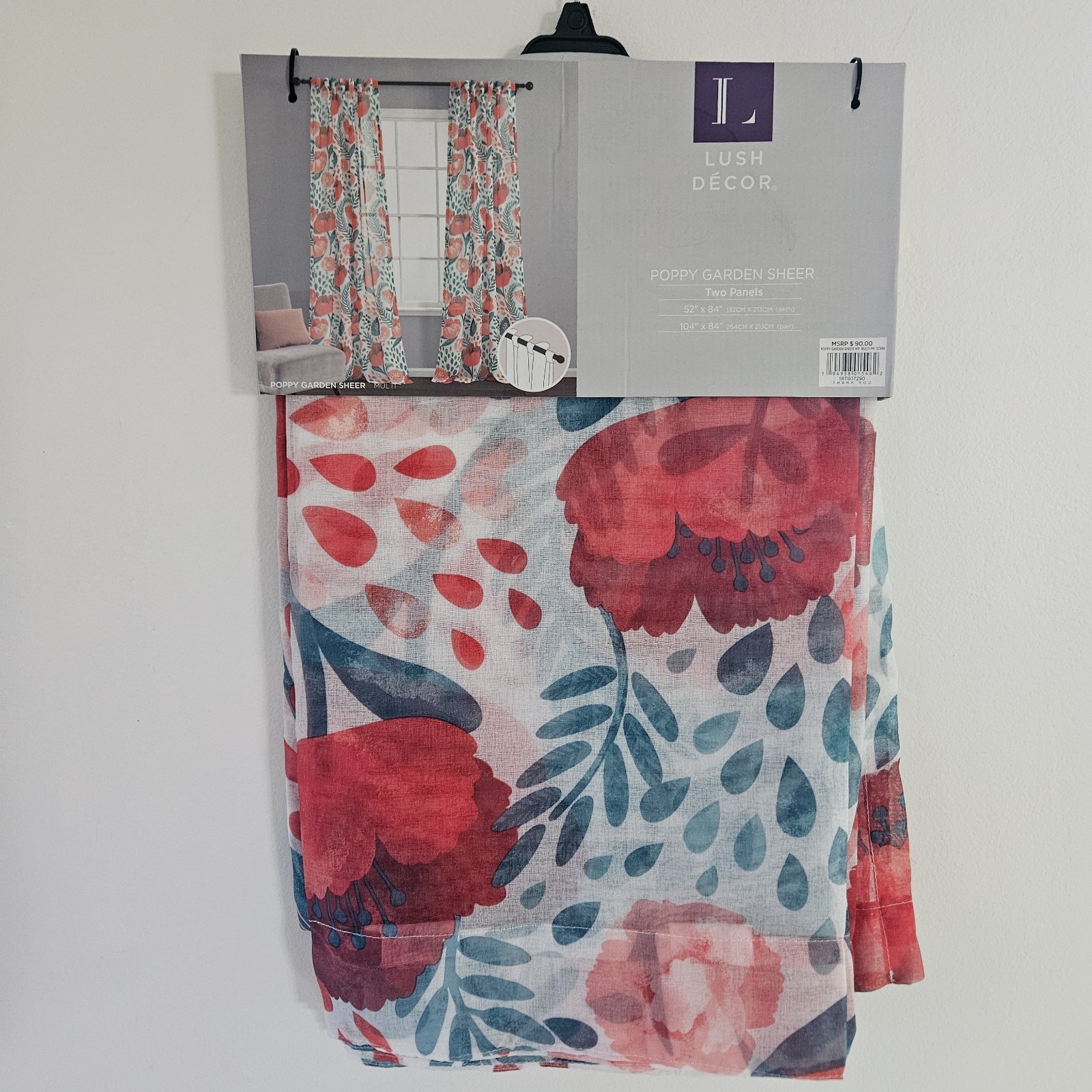 52″x84″ Sheer Poppy Garden Curtain Panels White/Blue/Red – Lush Décor 2 Pannels
