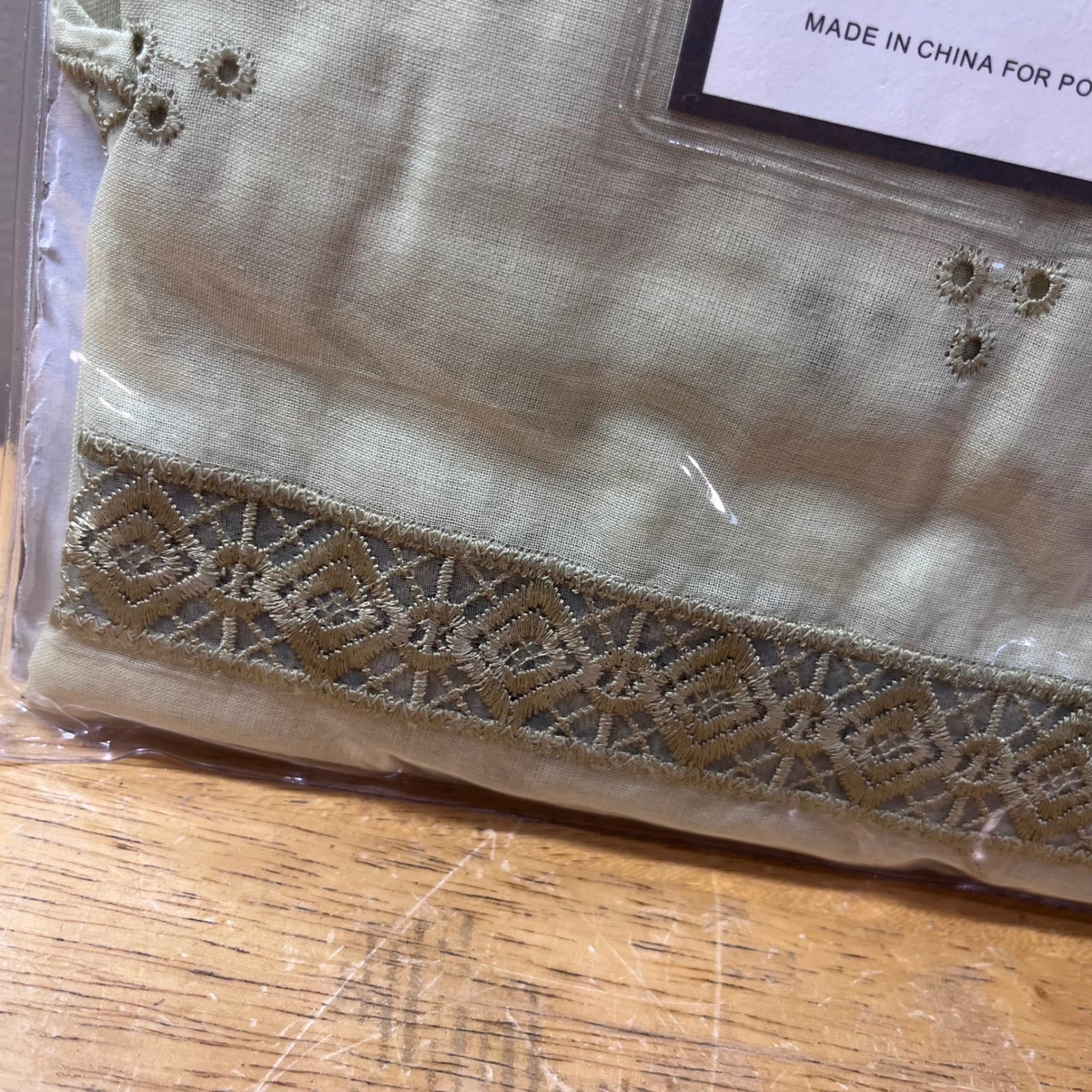 Pottery Barn Grace Curtain Panel Celery Green Eyelet Embroidery 44×63 Vtg Style