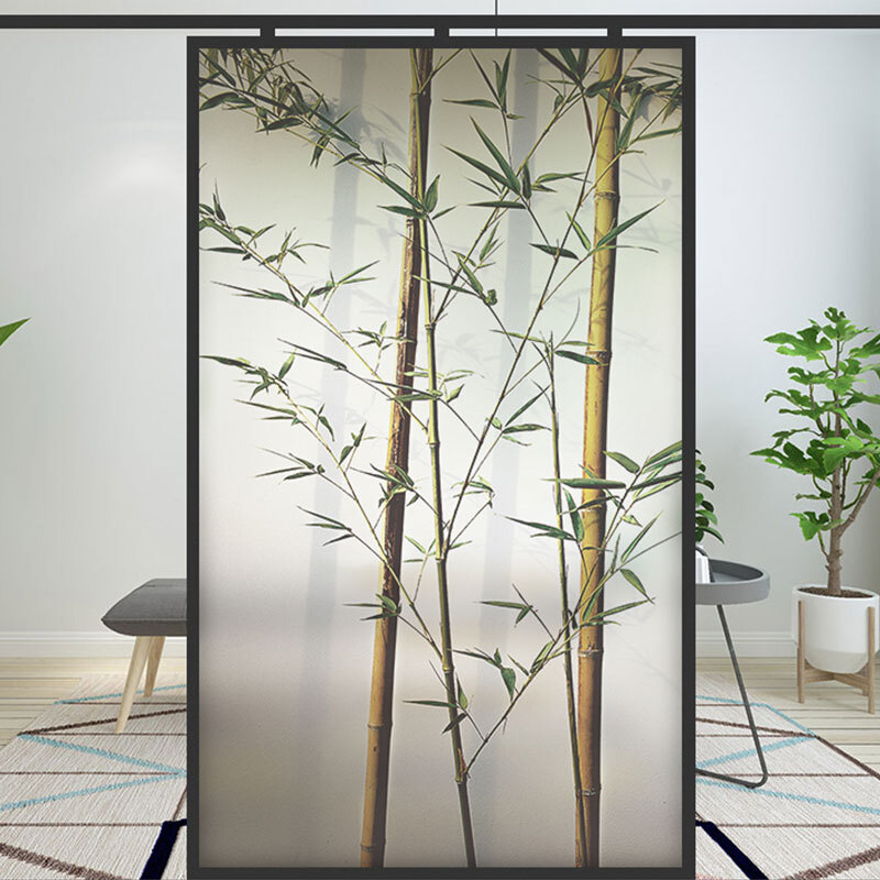 Bamboo Stained Glass Films Windows Film Static Cling Decor Chinese Style