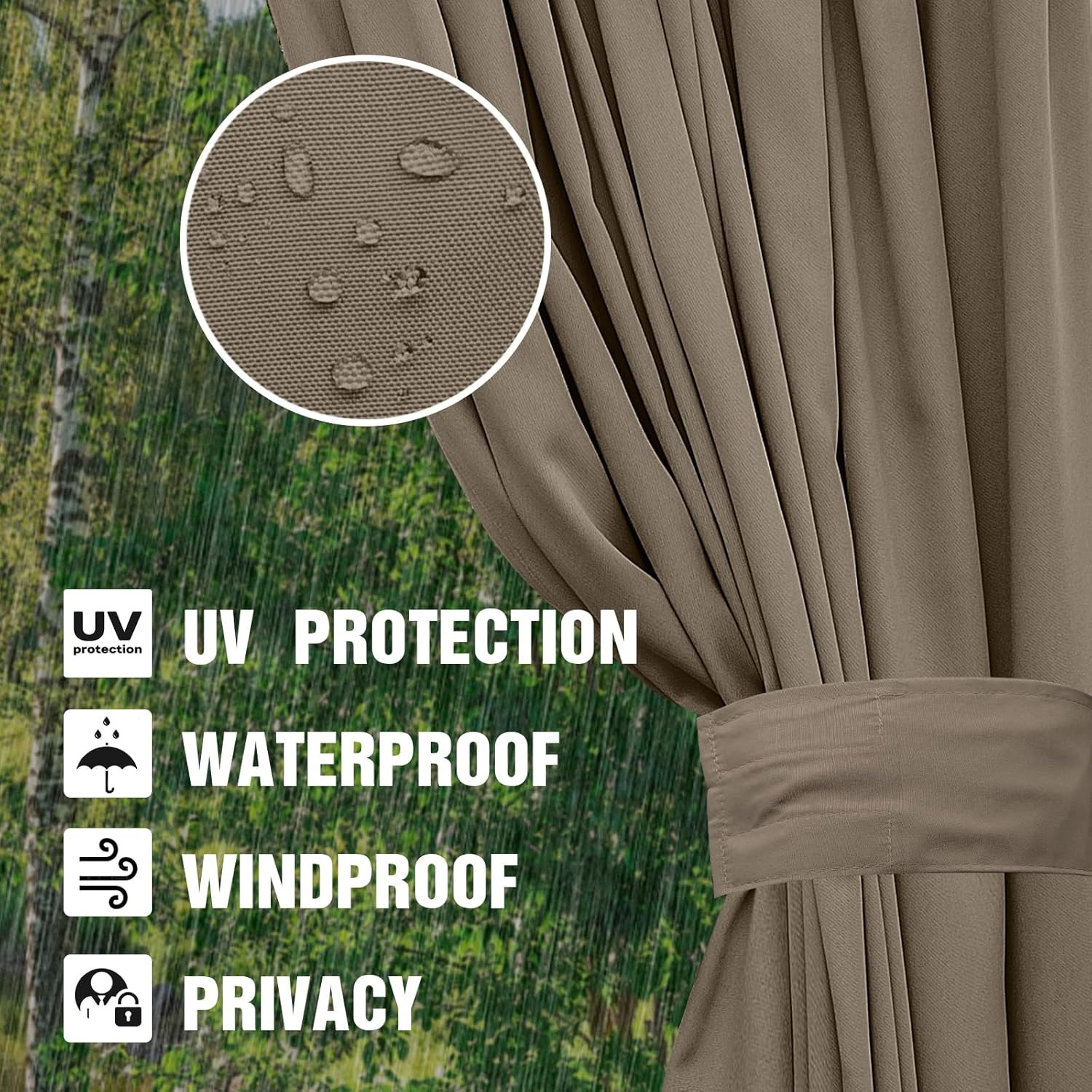 Waterproof 10’X10′ Gazebo Curtains with Zipper – 4 Panels, Brown