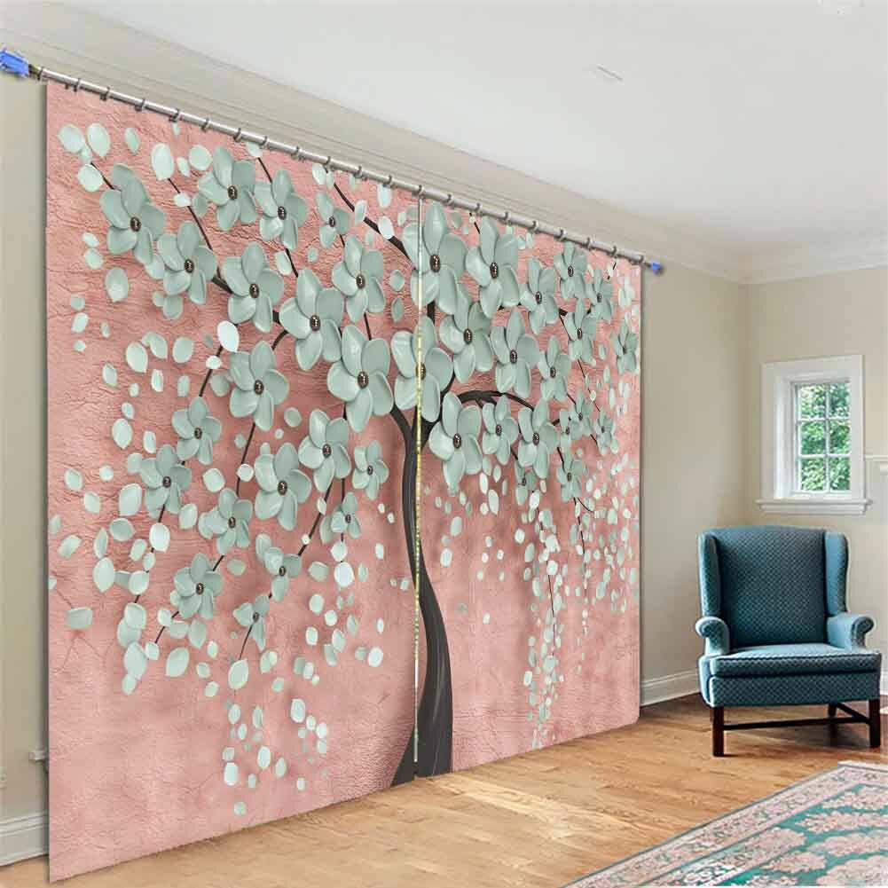 Plum Blossom Many Stars 3D Curtain Blockout Photo Printing Curtains Drape Fabric