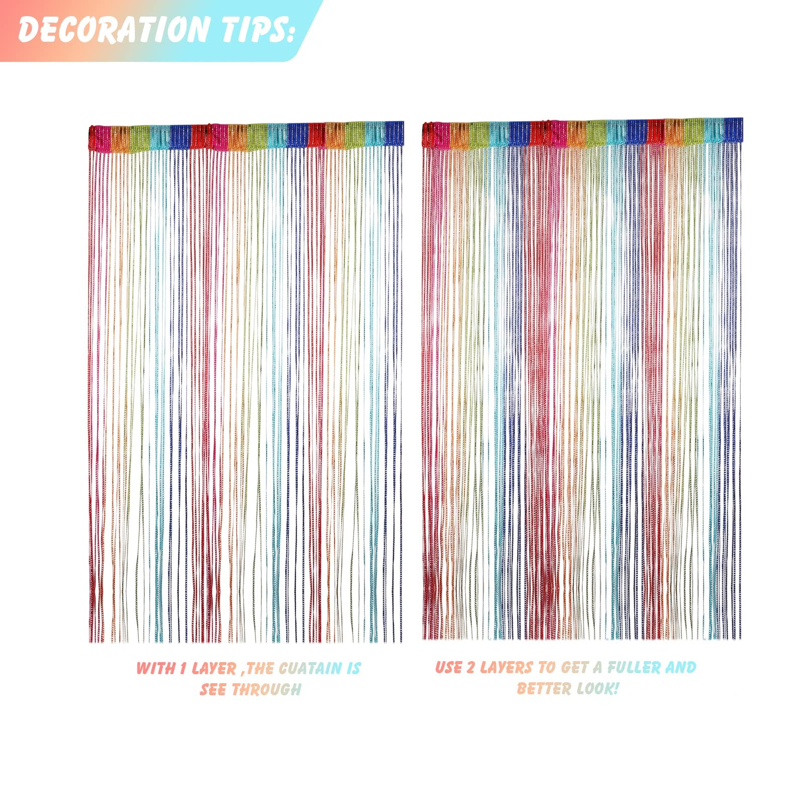 Door String Curtain Wall Panel Fringe 39x79in Multi Color FROM USA