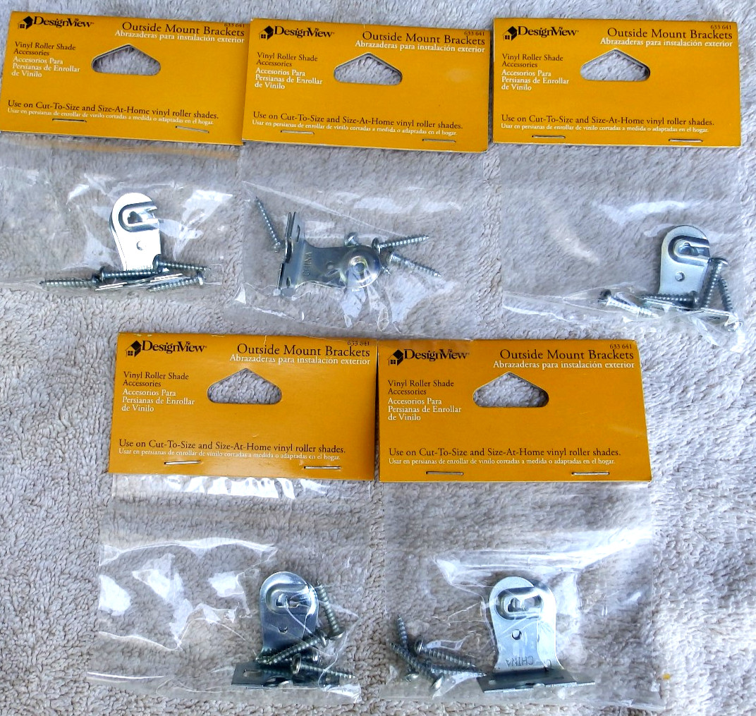 Lot Of Five Roller Shade Outside Window Frame Mount Steel Brackets w/ Screws