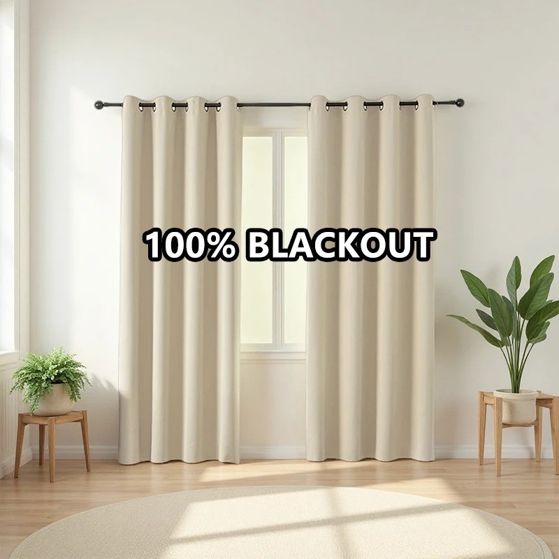 Pair of Blackout Curtains Eyelet Ring Top Ready Made Thick Thermal Curtain Set
