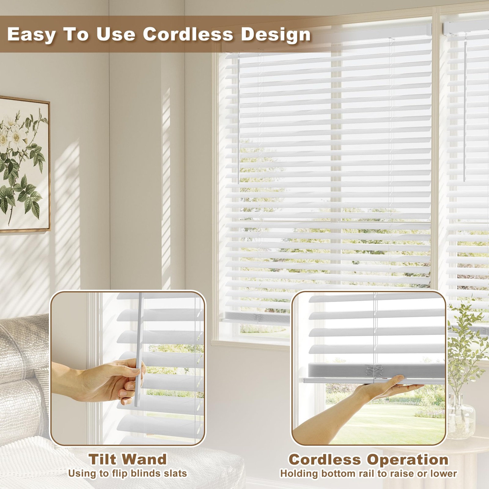 Window Blinds, 2” Cordless Blind for Indoor Windows, 35″ W X 64″ H Mini Blin…